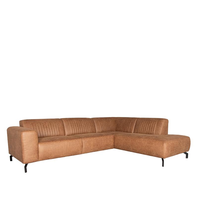LABEL51 Hoekbank Trento – Cognac – Microfiber – 2,5-Zits + Ottomane