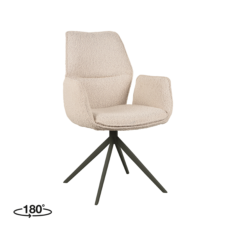 LABEL51 Eetkamerstoel Mellow – Naturel – Boucle – Zwart Onderstel