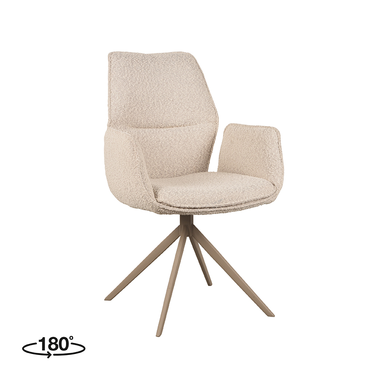LABEL51 Eetkamerstoel Mellow – Naturel – Boucle – Taupe Onderstel